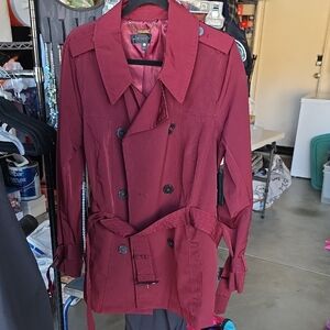 Worthington Maroon Double-Breasted Trench Coat